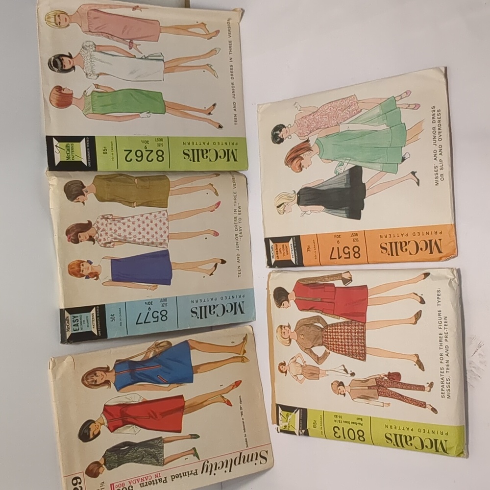 5 VTG ladies patterns. Sewing. 1 Simplicity, 4 McCalls. 1965,66. Sizes 9, 11, 12